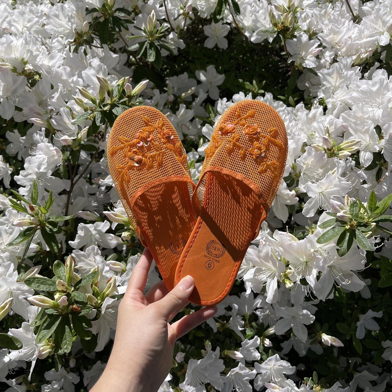 Mesh Slippers with Sequins In Color: Orange... - Depop