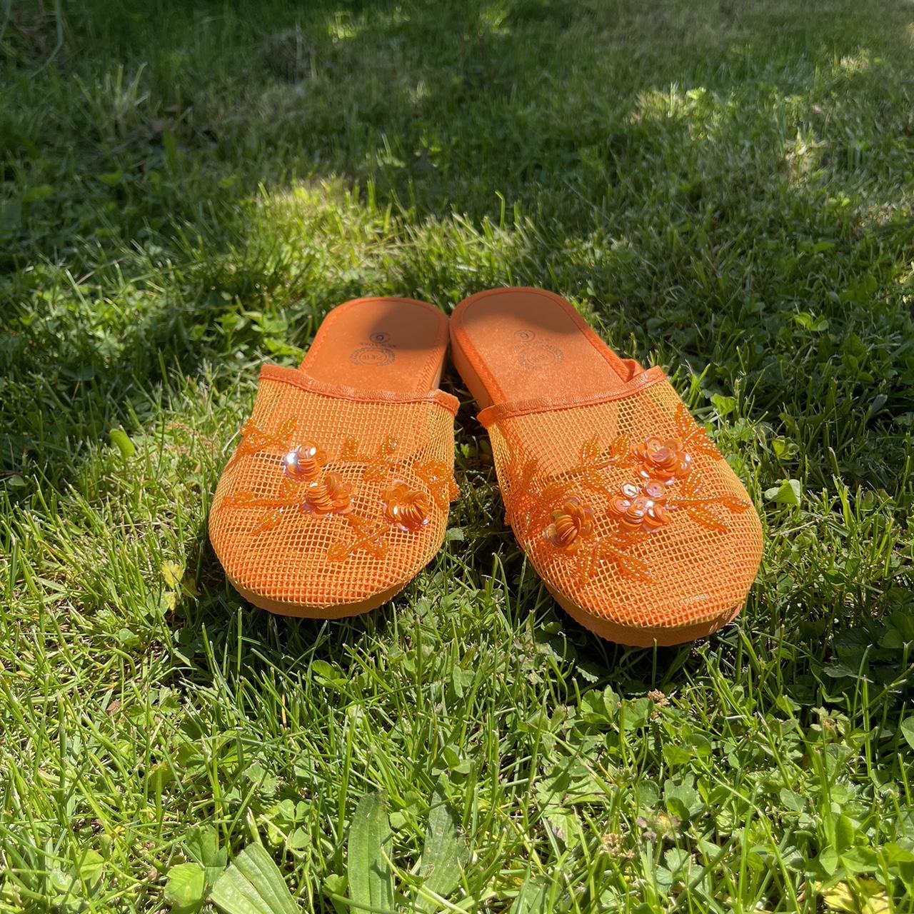 Mesh Slippers with Sequins In Color: Orange... - Depop