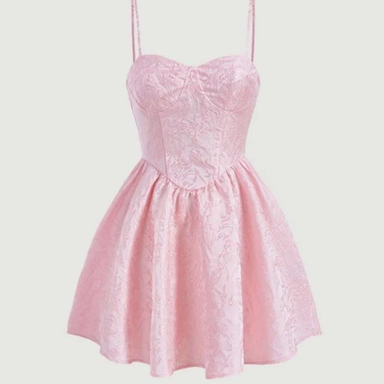 pink satin princess dress never worn, v similar to... - Depop