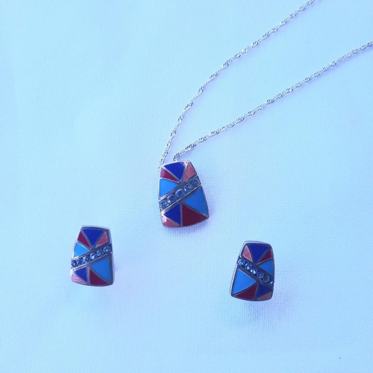 Sterling silver gemstone inlay blue topaz jewelry... - Depop