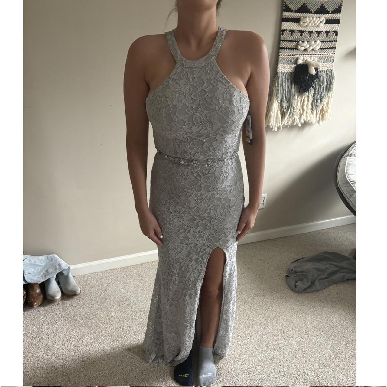 Macy's silver cocktail dress best sale