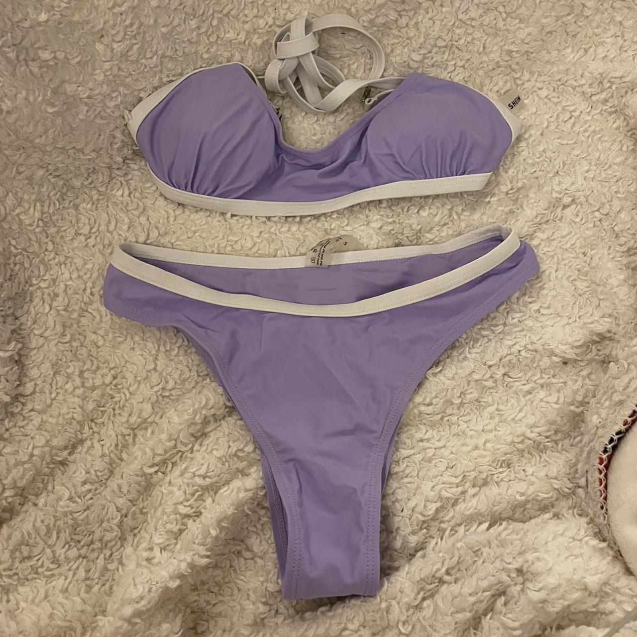 Women's Purple and White Bikinis-and-tankini-sets | Depop