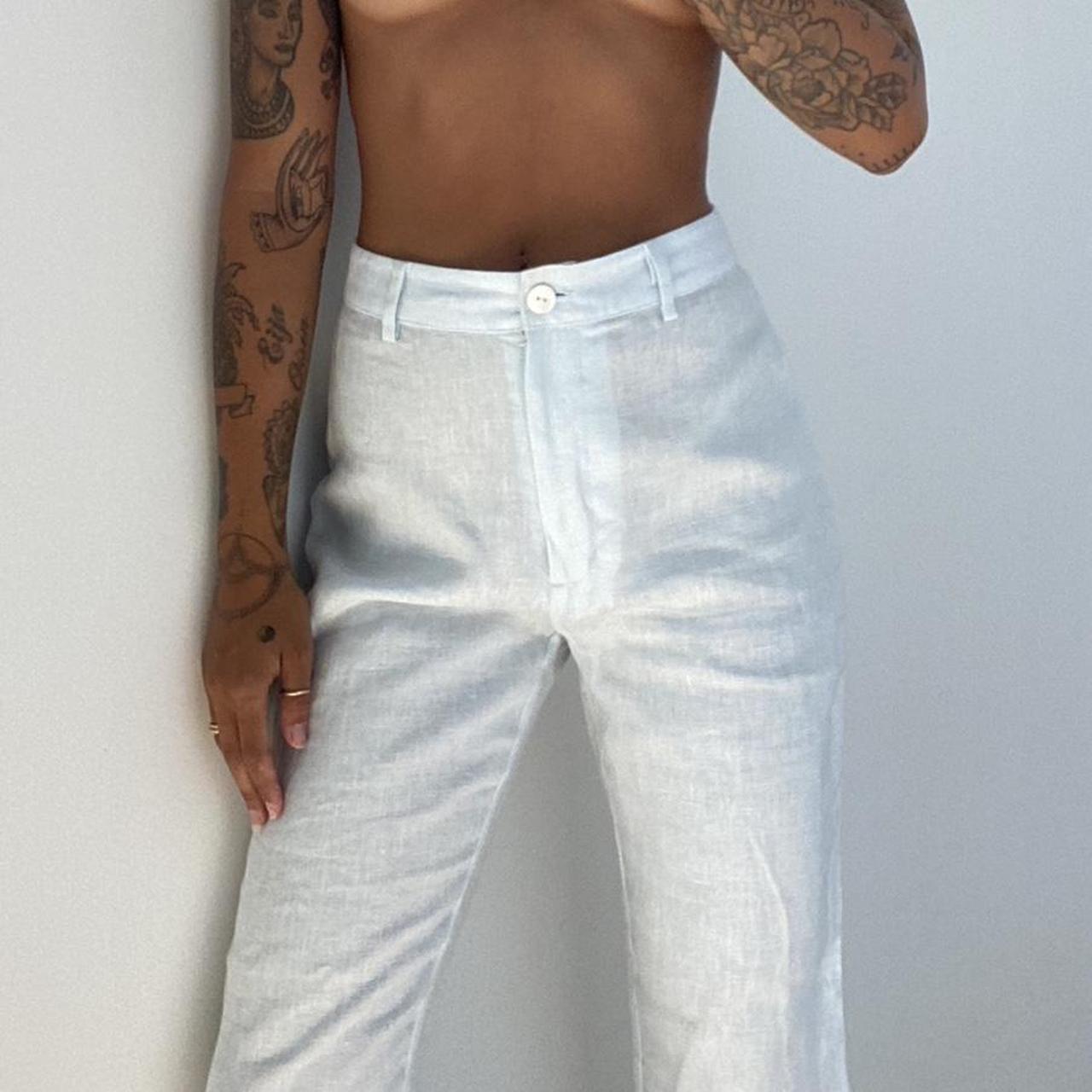 Maurie & Eve baby blue linen trousers. Size 6 I’m... Depop