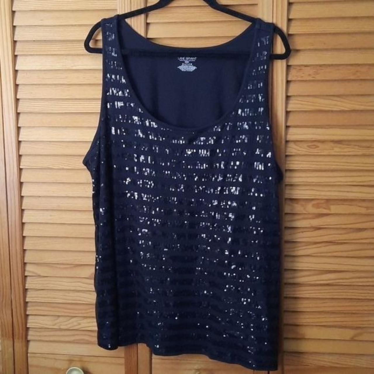 Lane Bryant Black Striped Small Sequin Holiday Tank... - Depop