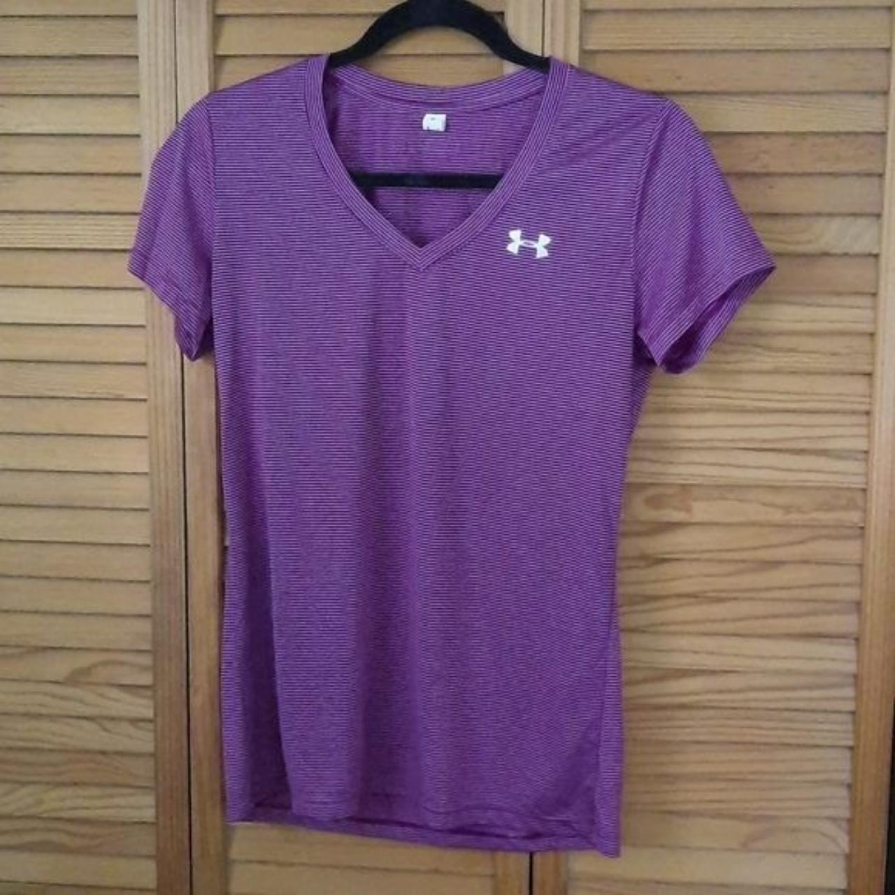 Under Armour Maroon Thin Striped V Heat Gear... - Depop