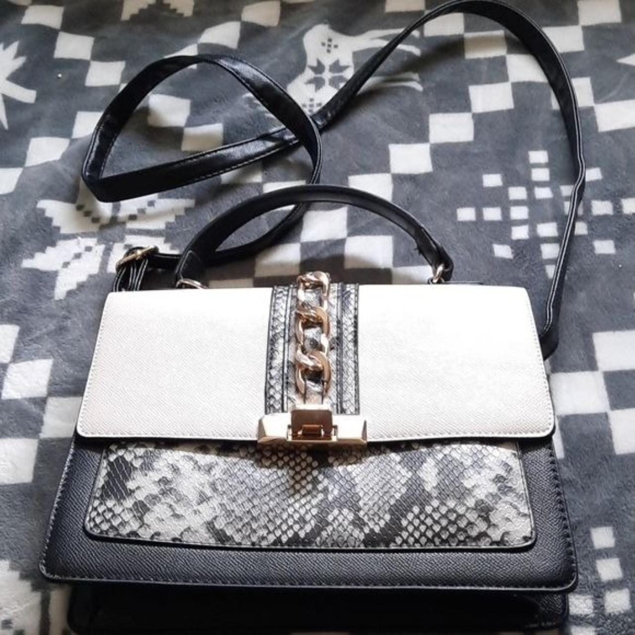 Aldo Black and White Snakeskin Faux Leather... - Depop