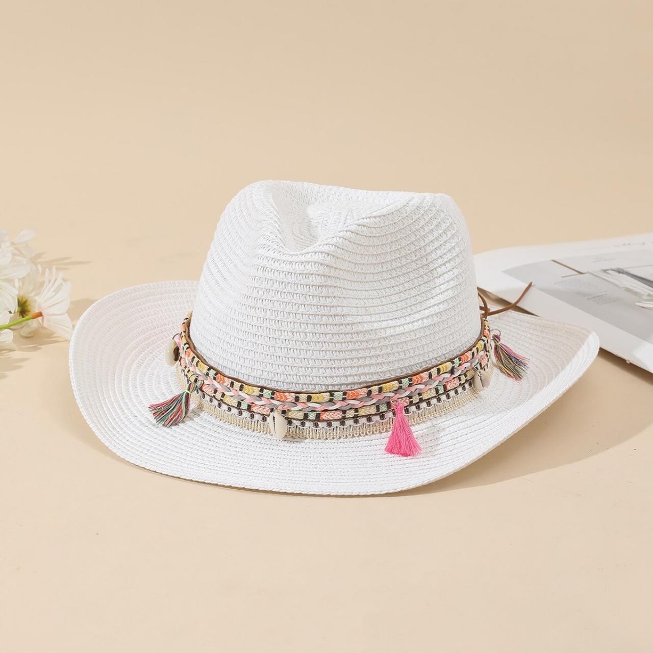Wide brim beach straw sun hat for women sun - Depop