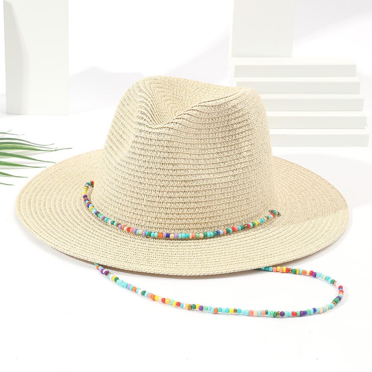 Wide brim beach straw sun hat for women sun - Depop