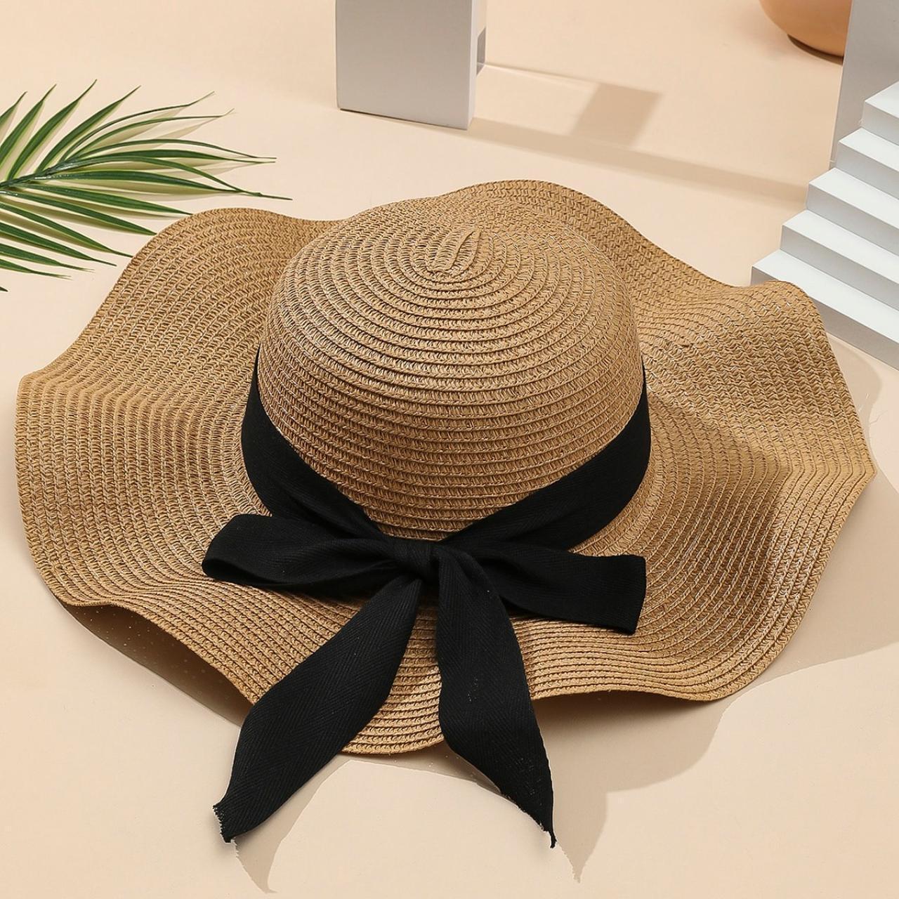 Wide brim beach straw sun hat for women sun - Depop