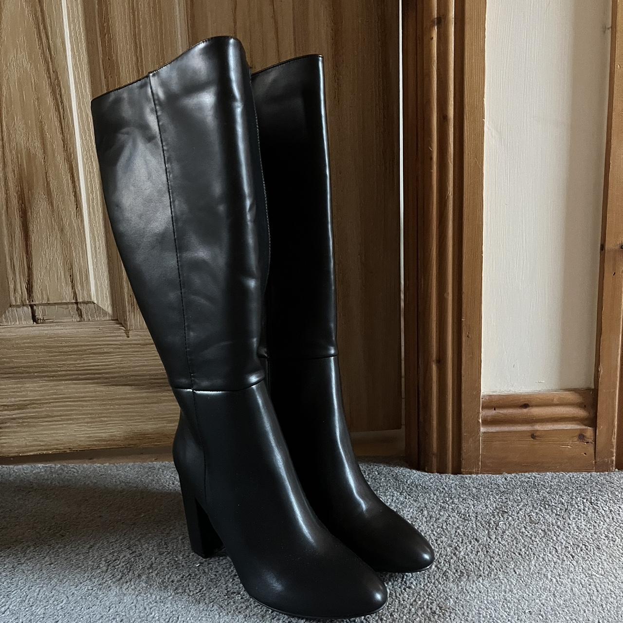 Knee High Black Faux Leather Boots With Side - Depop