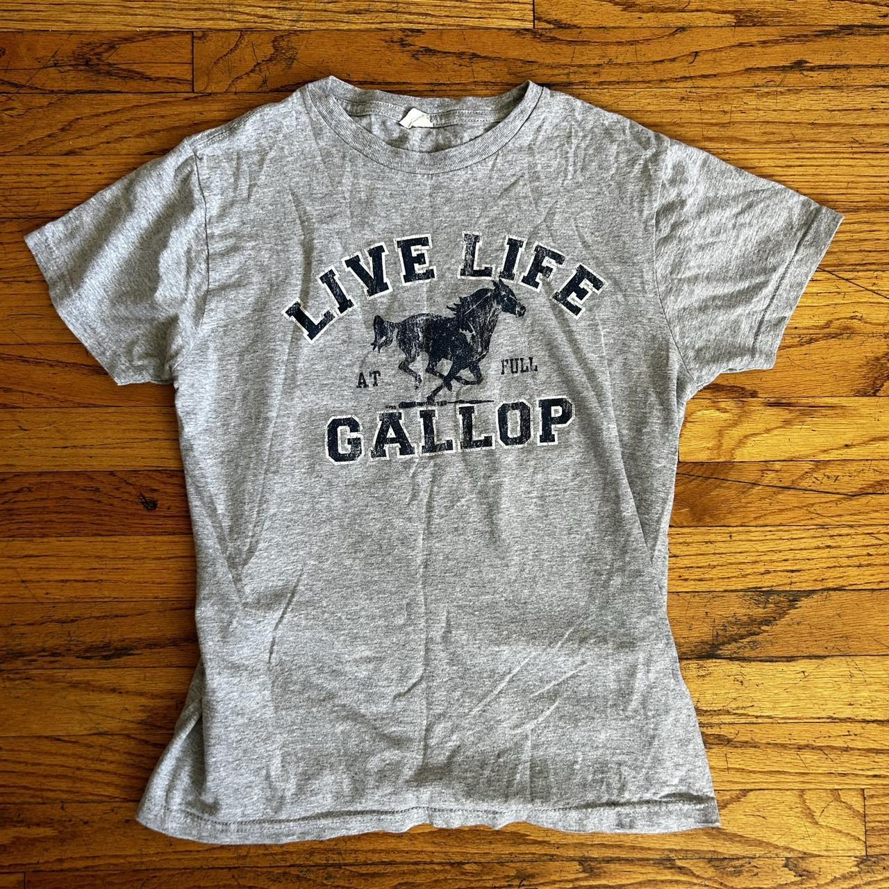 Grey “Live Life at Full Gallop” Horse Girl T-Shirt... - Depop