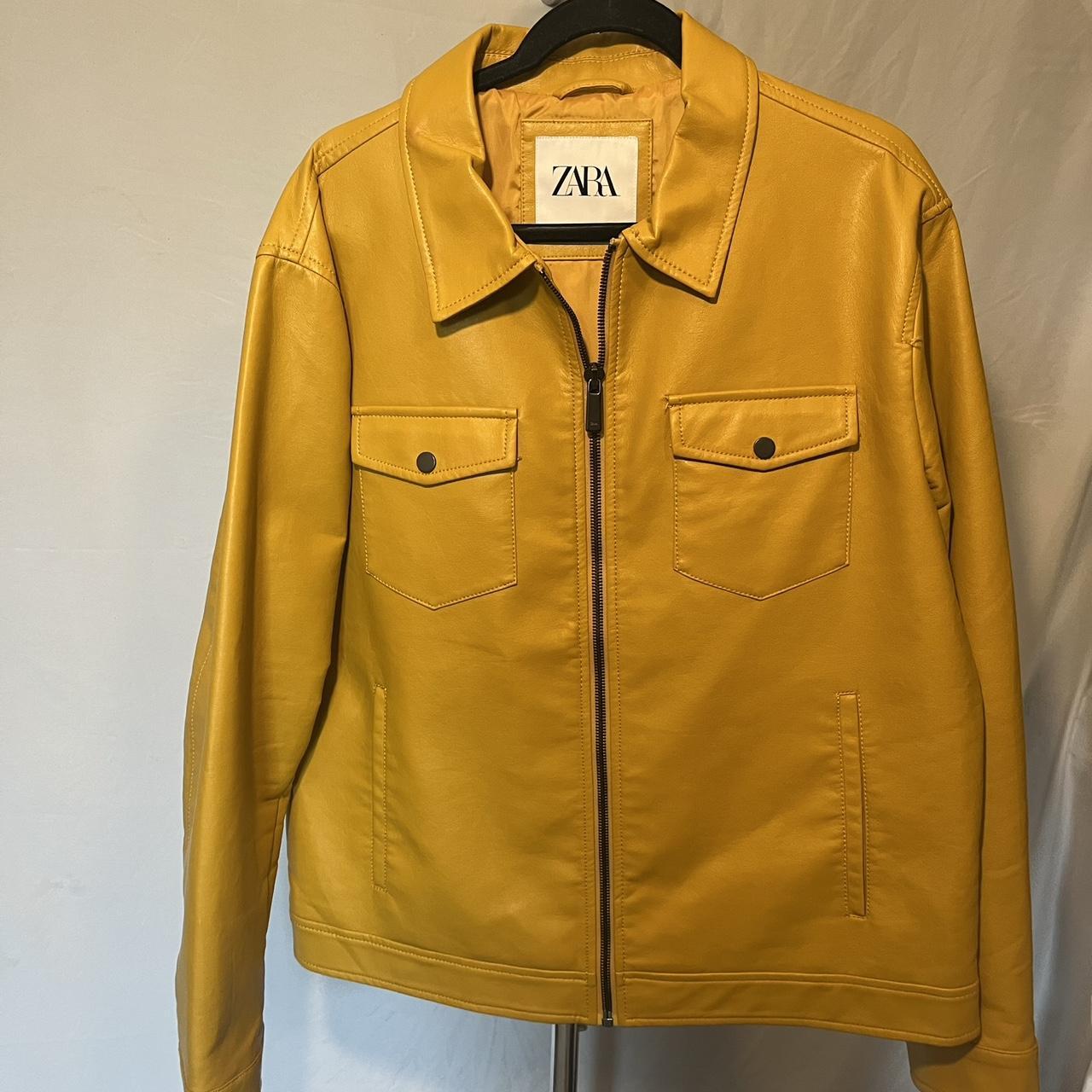 Zara yellow leather jacket with pockets leatherjacket