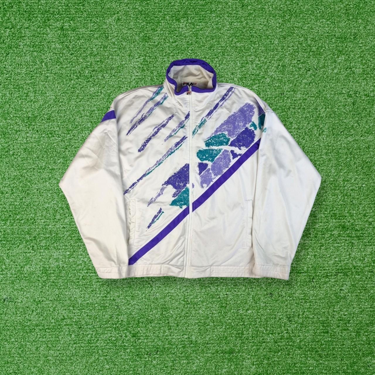 Men's Vintage Fila Track Jacket White, purple and... - Depop