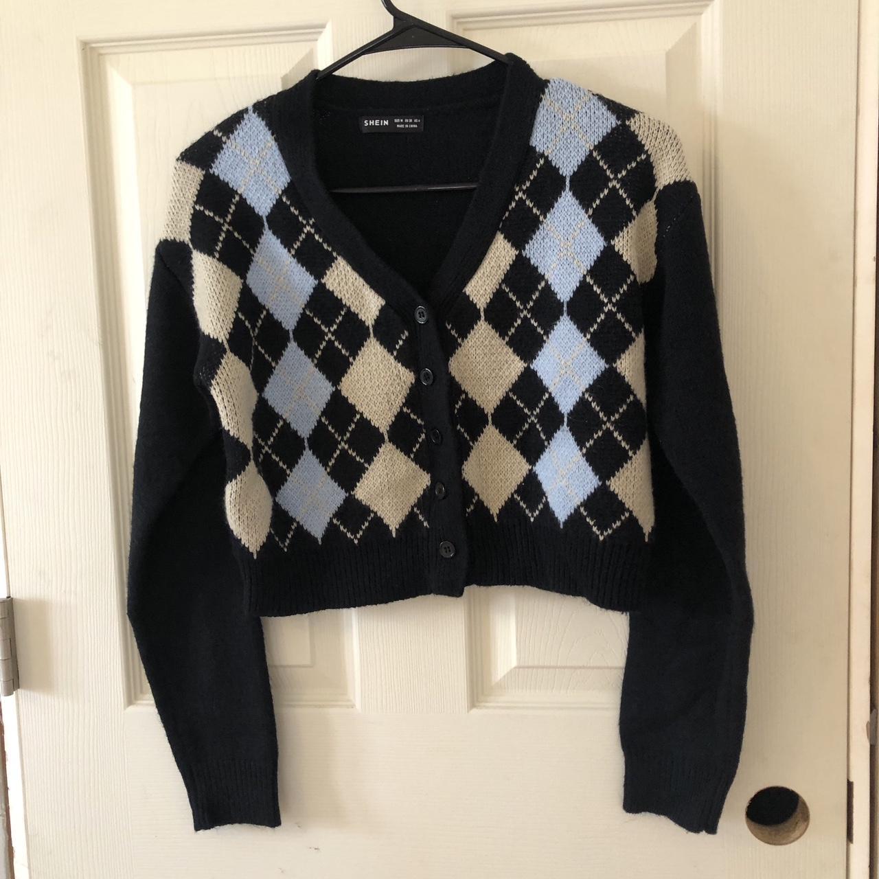 SHEIN Argyle Pattern Button Sweater Size: M,