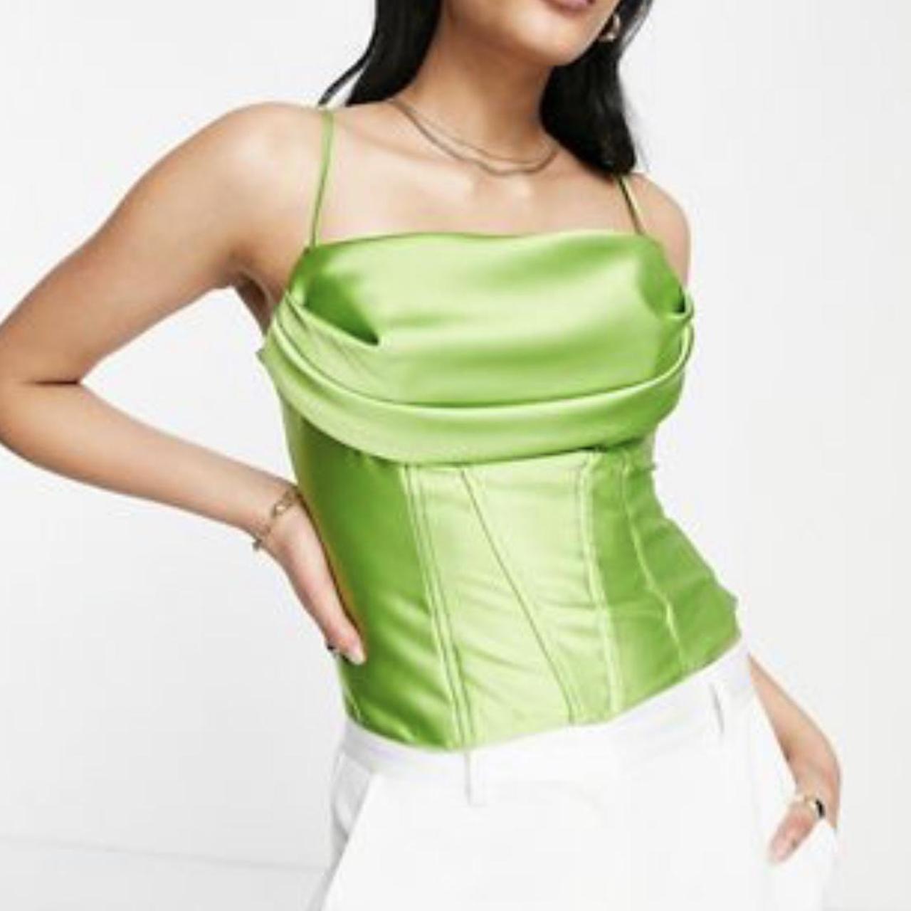 Beautiful ASOS silky feel green corset top, size 8,... Depop