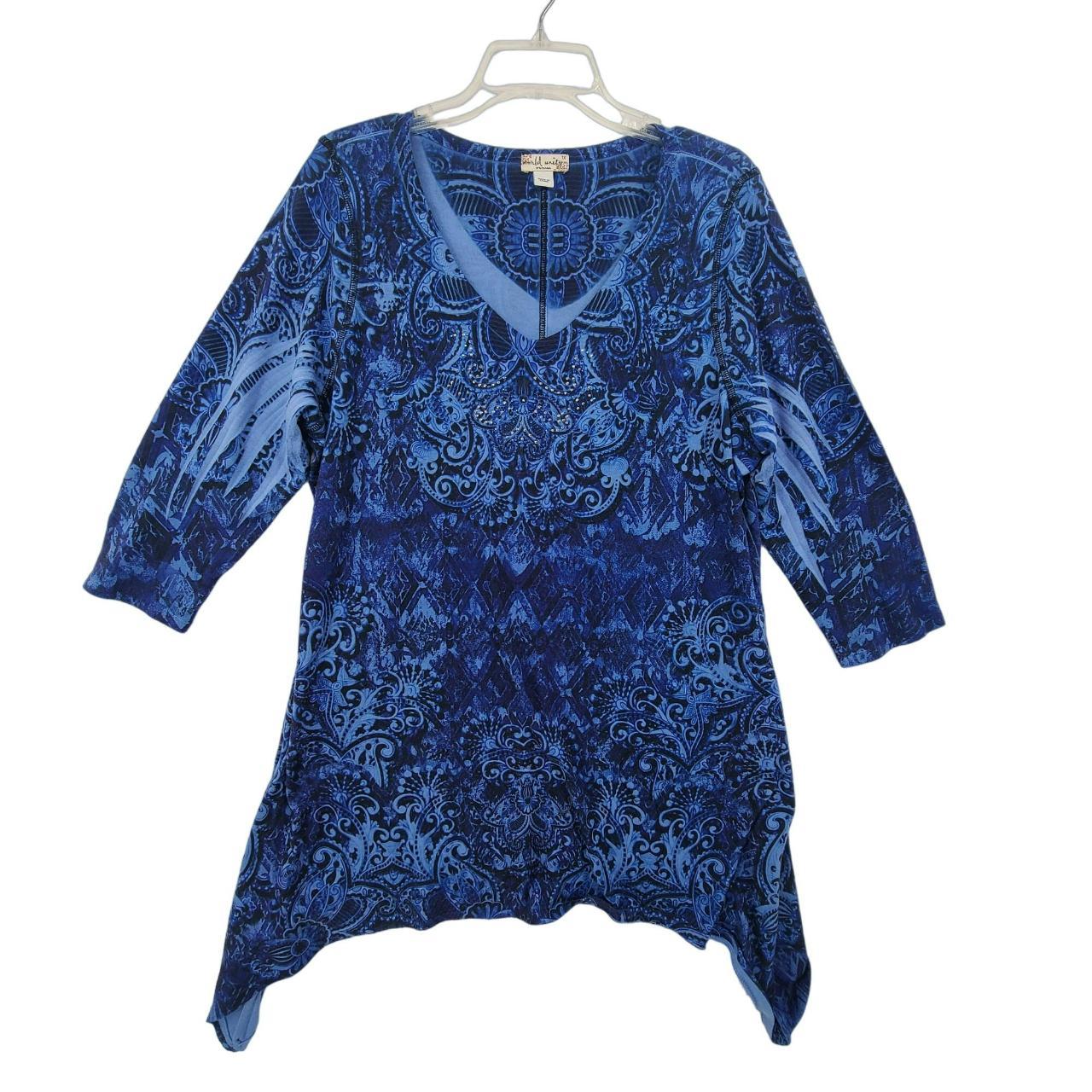 World Unity Women's Long Sleeve Pullover Tunic Blue... - Depop