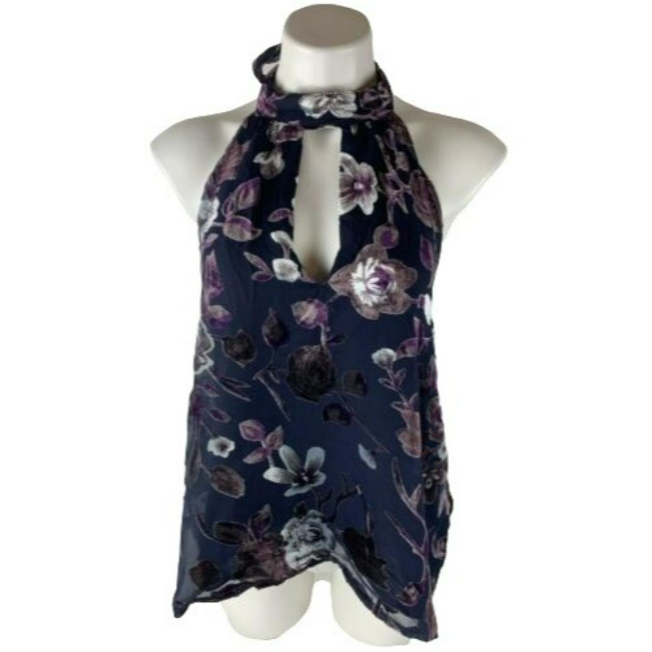 ASTR Dressy Velvet Halter Top Blue & Purple Floral... - Depop
