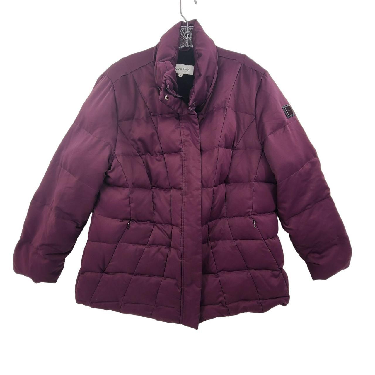 Calvin Klein Women's Full Zip Puffer Coat Purple... - Depop