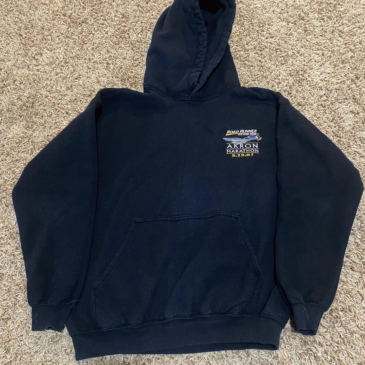 Vintage Roadrunner Akron Marathon all black hoodie... - Depop