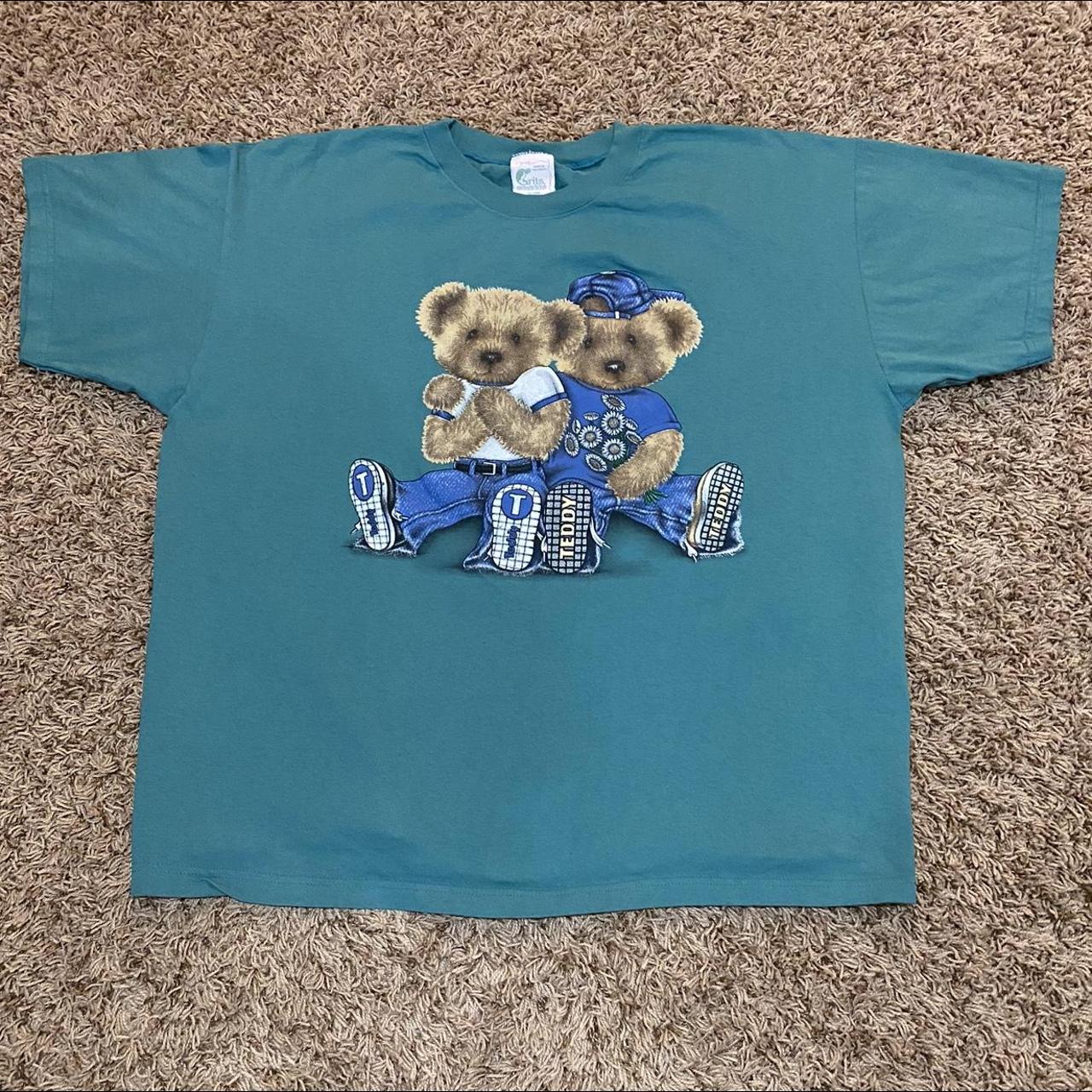 Vintage 90’s cyan blue teddy bear graphic t-shirt... - Depop