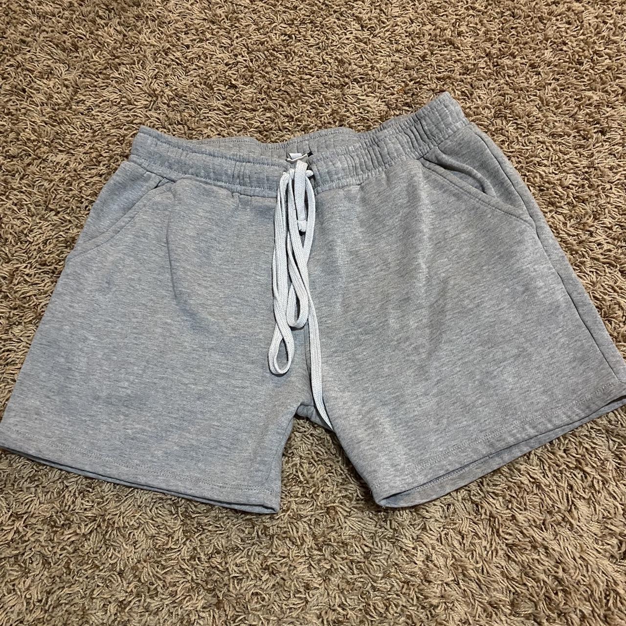 Men Fashion Nova Shorts 2026.Y2k grey fashion nova shorts with long draw string... - Depop