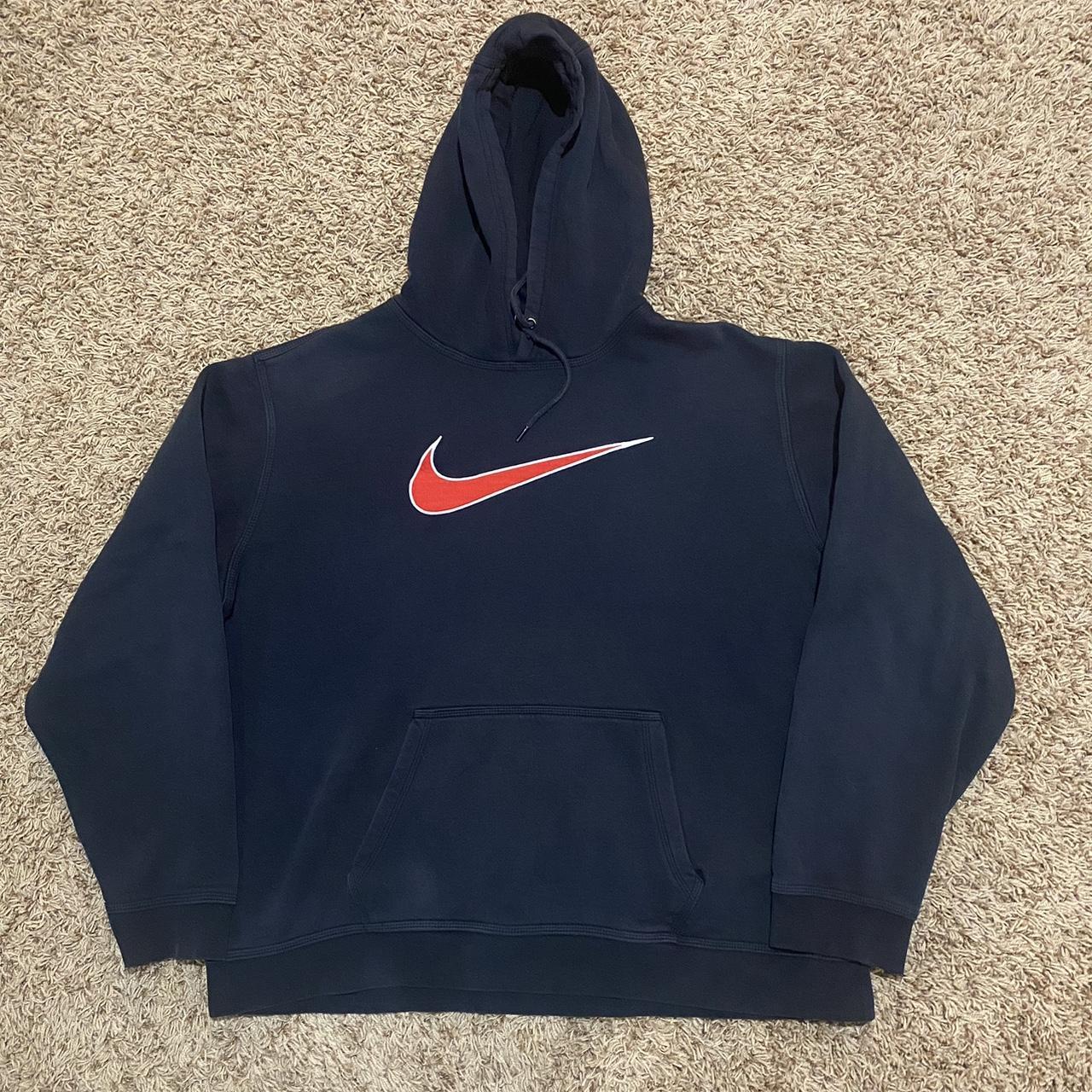 Vintage Nike black hoodie with red center swoosh in... - Depop