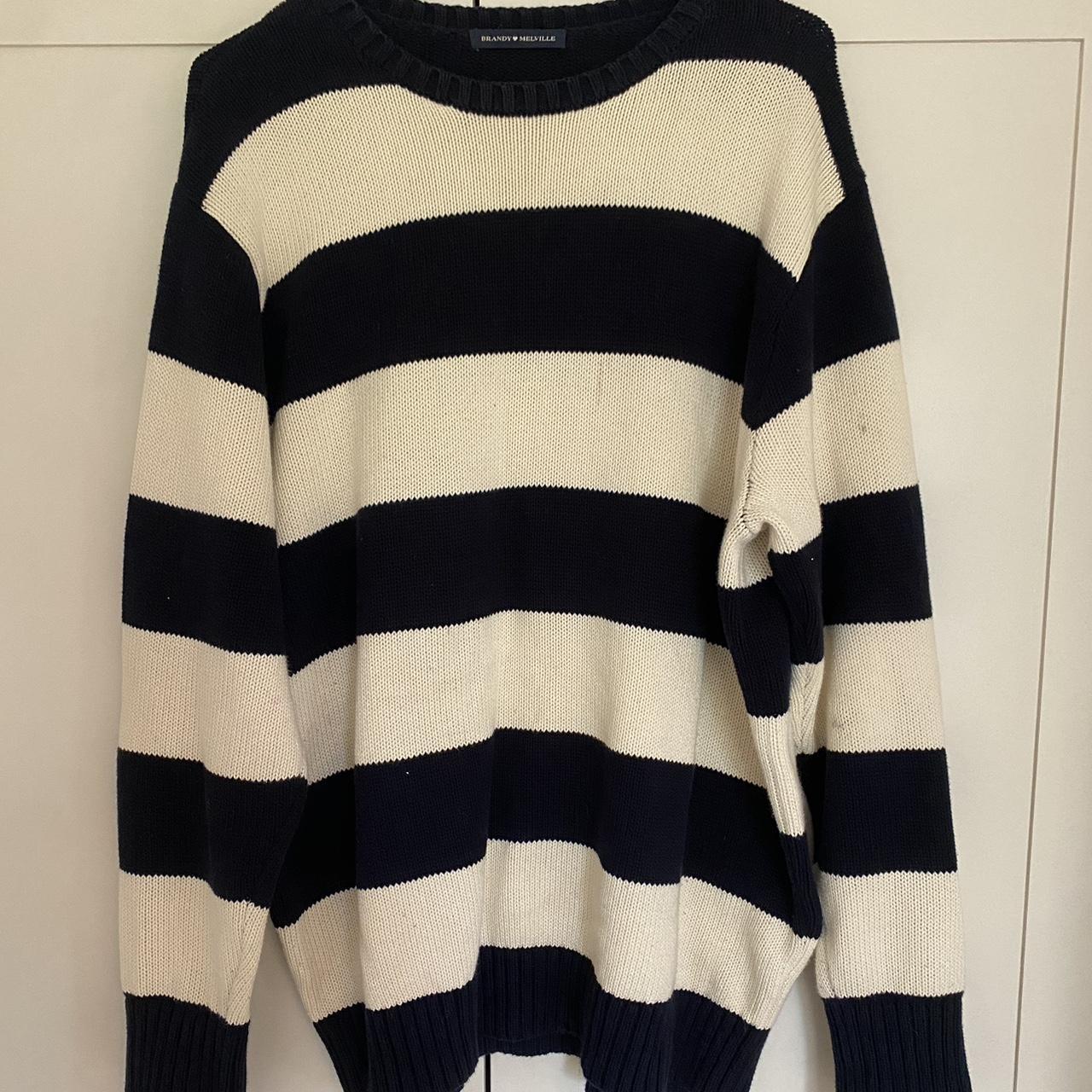 Brandy Melville Navy blue and white stripe knit... - Depop