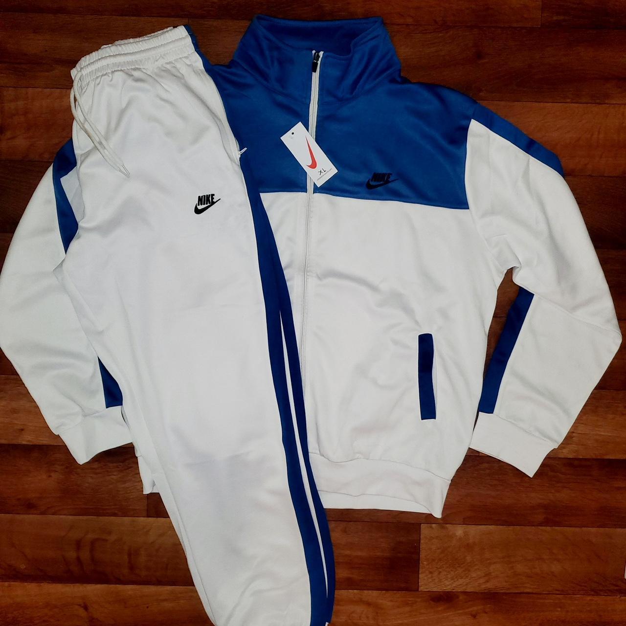 Nike Men’s Dri-Fit Tracksuit Blue/White size Medium... - Depop