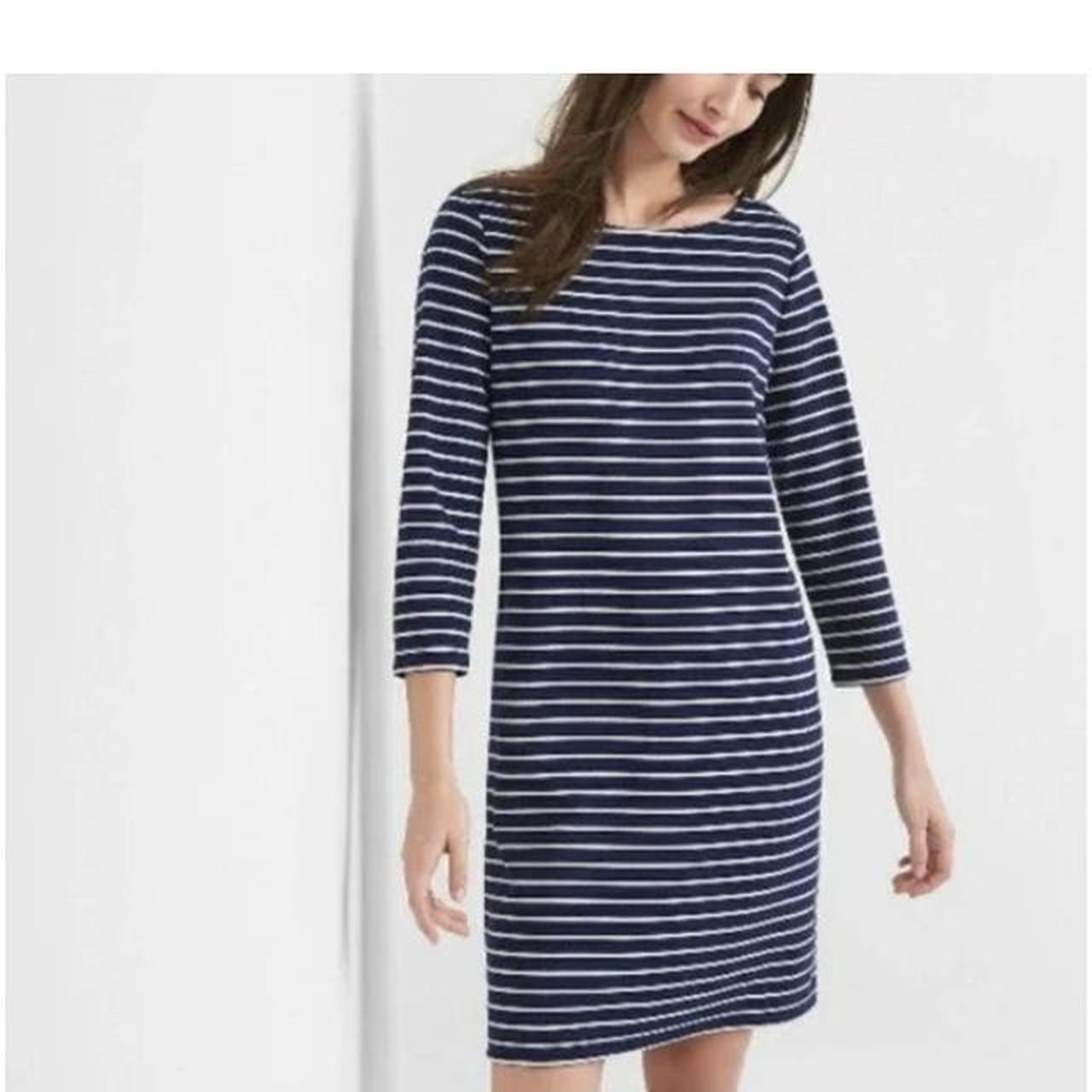 Gap navy striped dress with black leather zipper