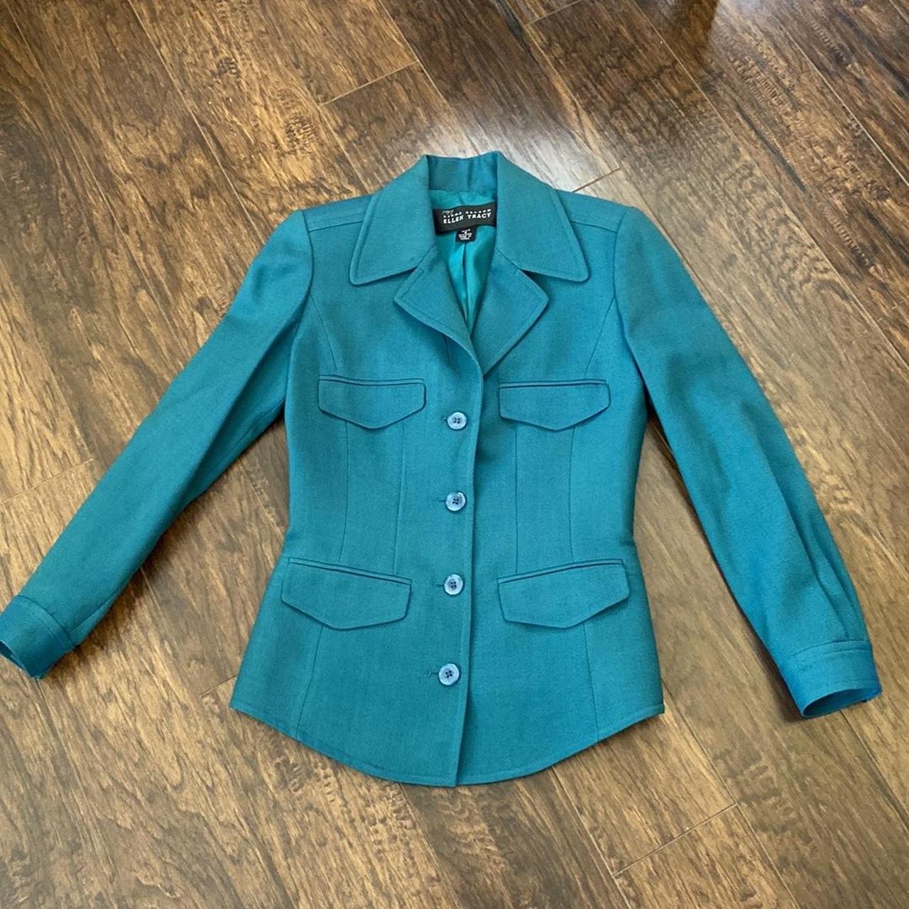 Ellen Tracy Women's Blue and Green Jacket | Depop