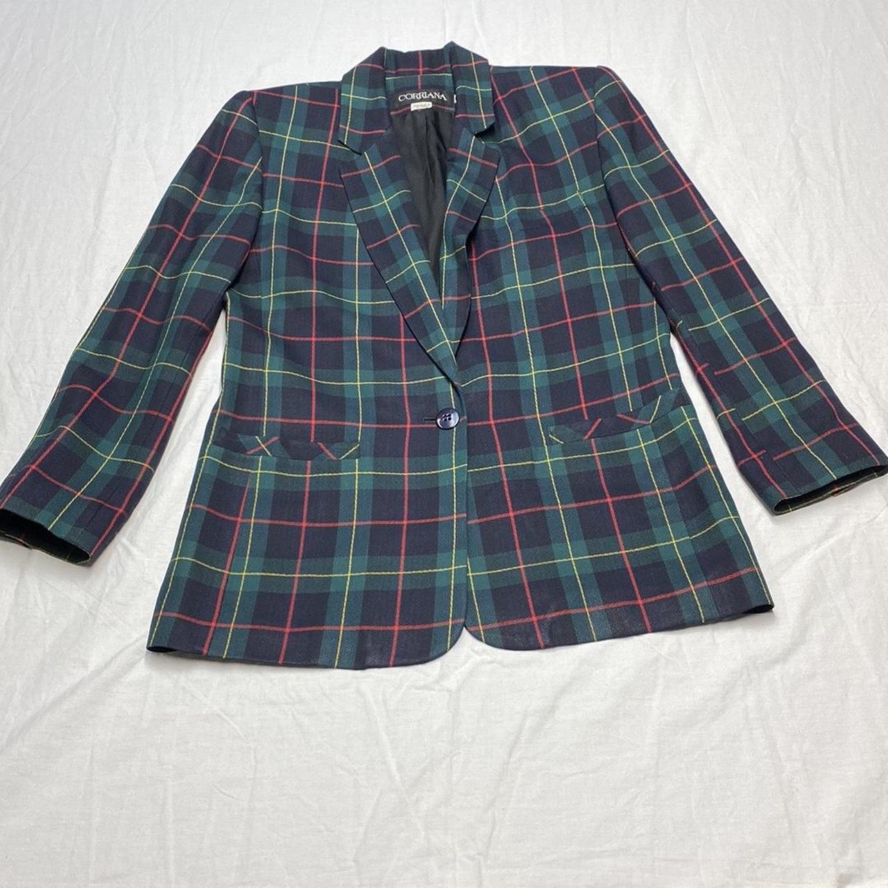 Deals Vintage 90’s DKNY Plaid Lambswool Coat Blazer Style Jacket Navy Green Red Size 8