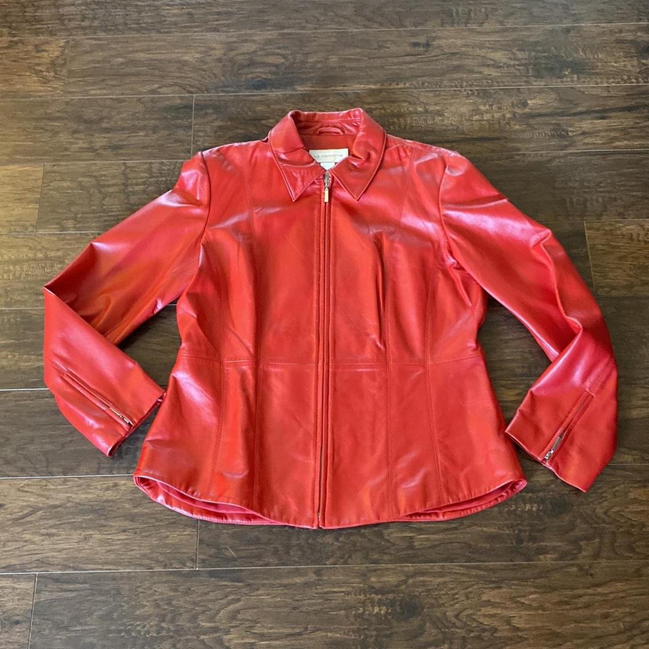 Liz Claiborne Red Leather Lined Zip Jacket Size . Depop