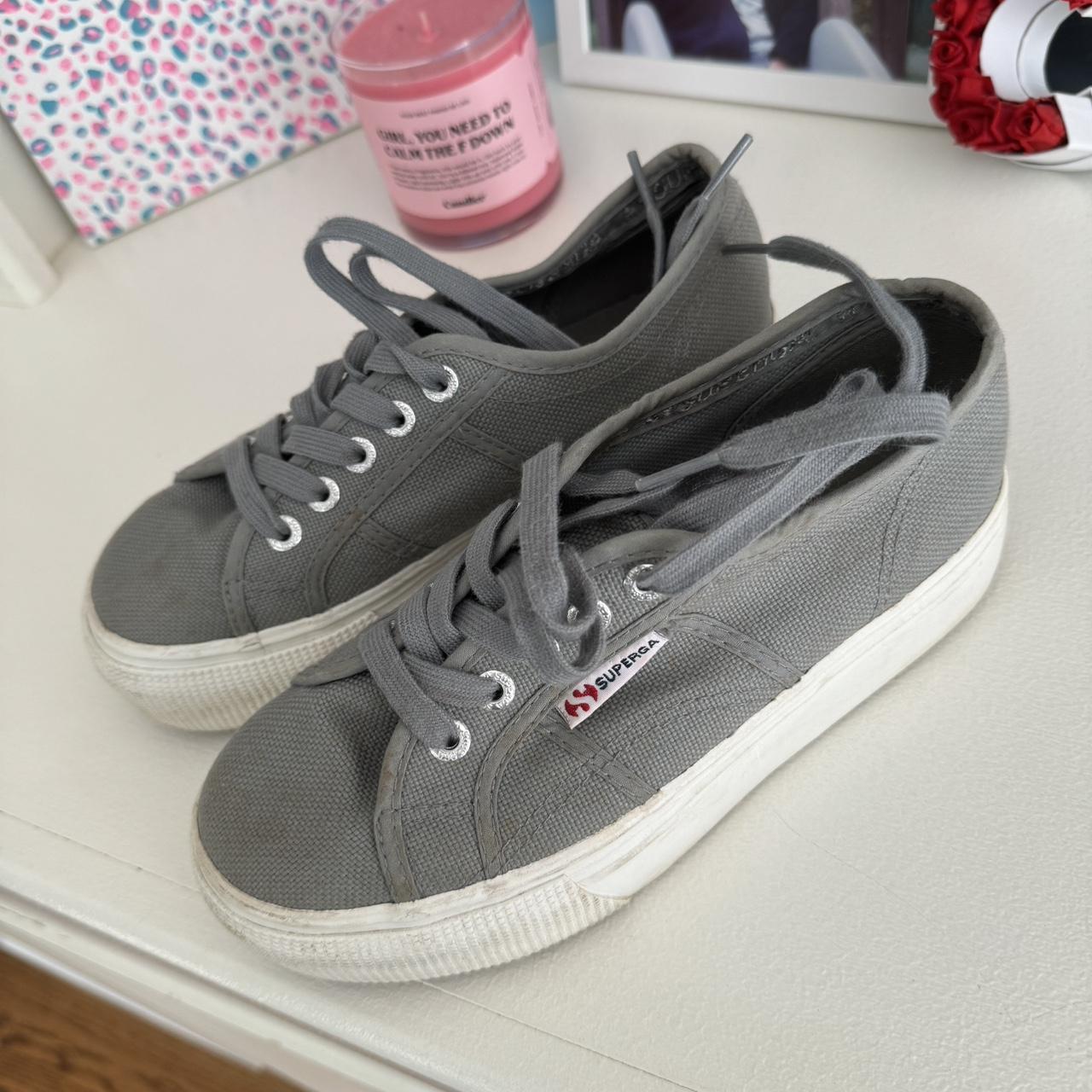 Grey platform Supergas Originally 80 Slightly dirty. Depop