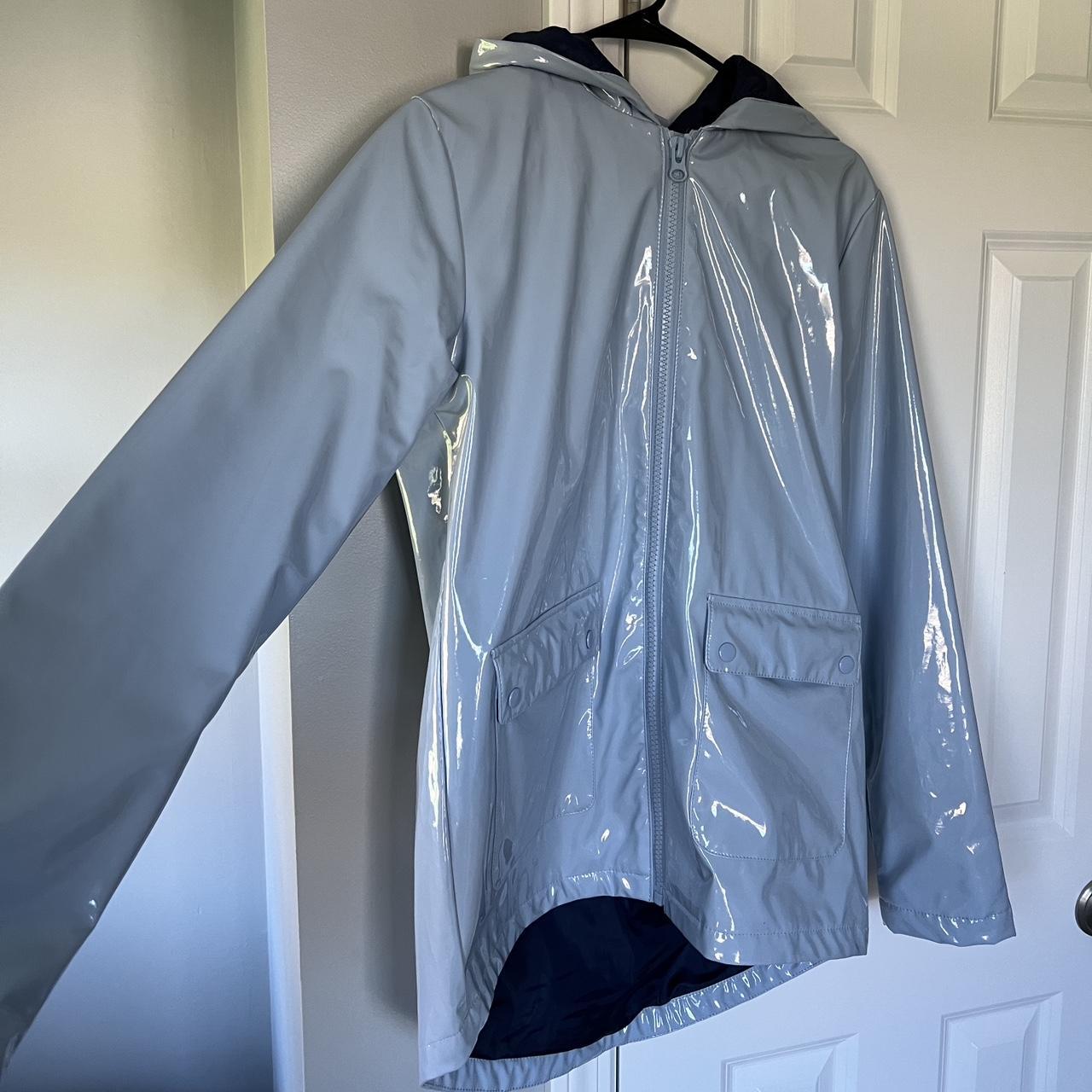 PVC Baby Blue Rain Jacket with Hood - Depop