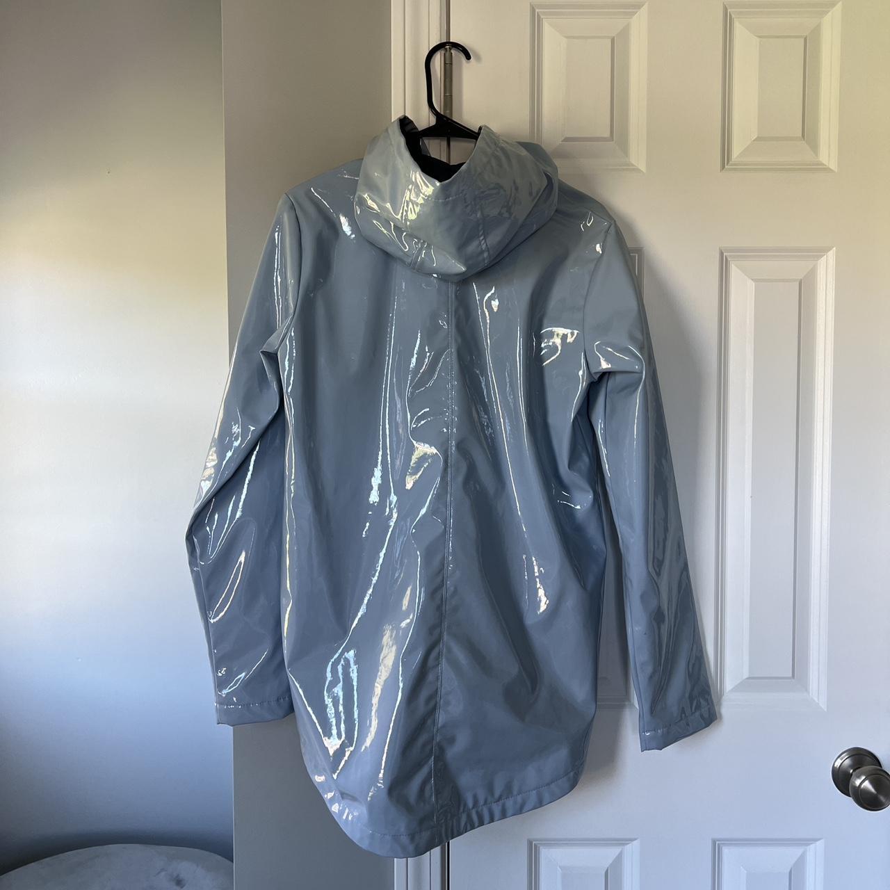 PVC Baby Blue Rain Jacket with Hood - Depop