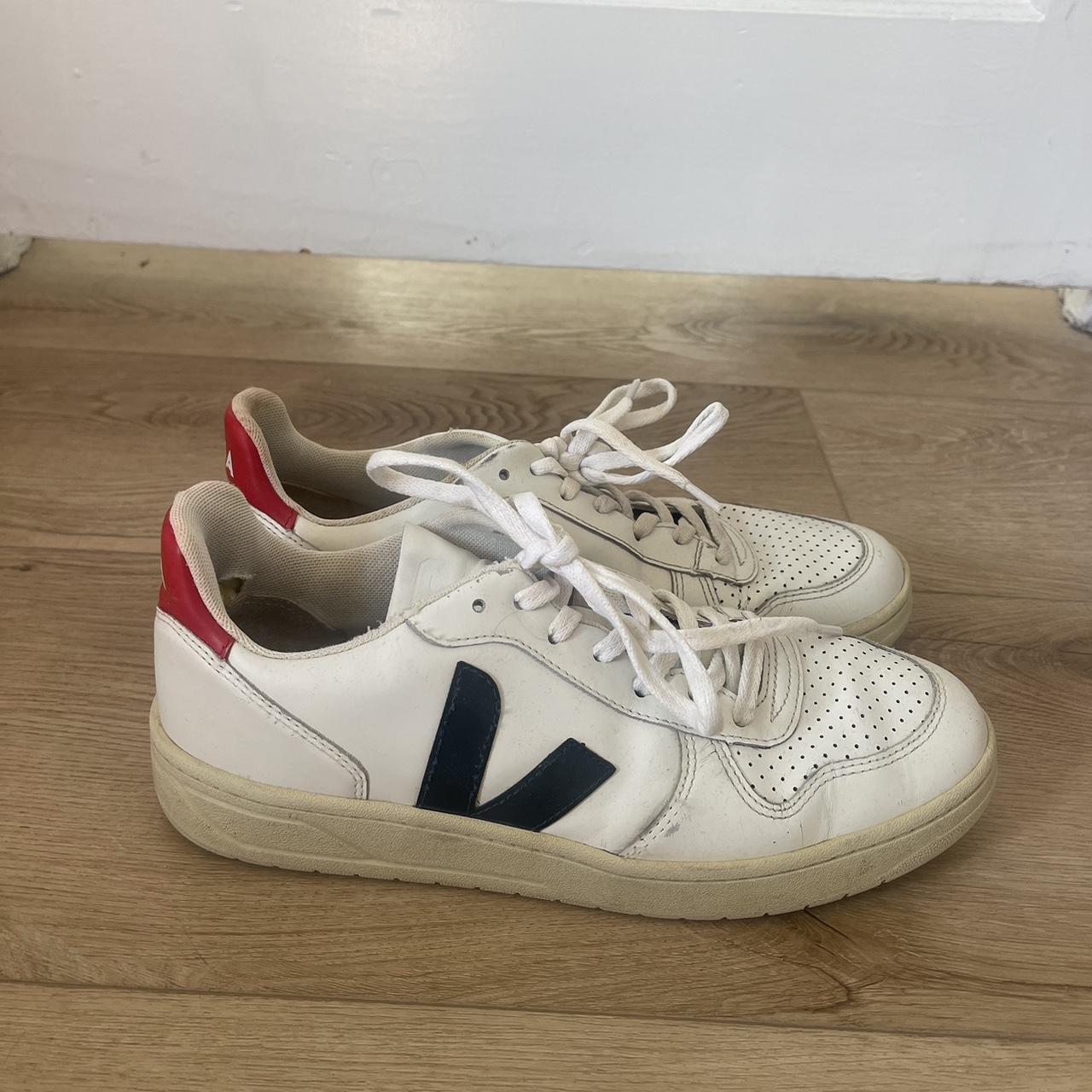 Veja Men's White and Red Trainers | Depop