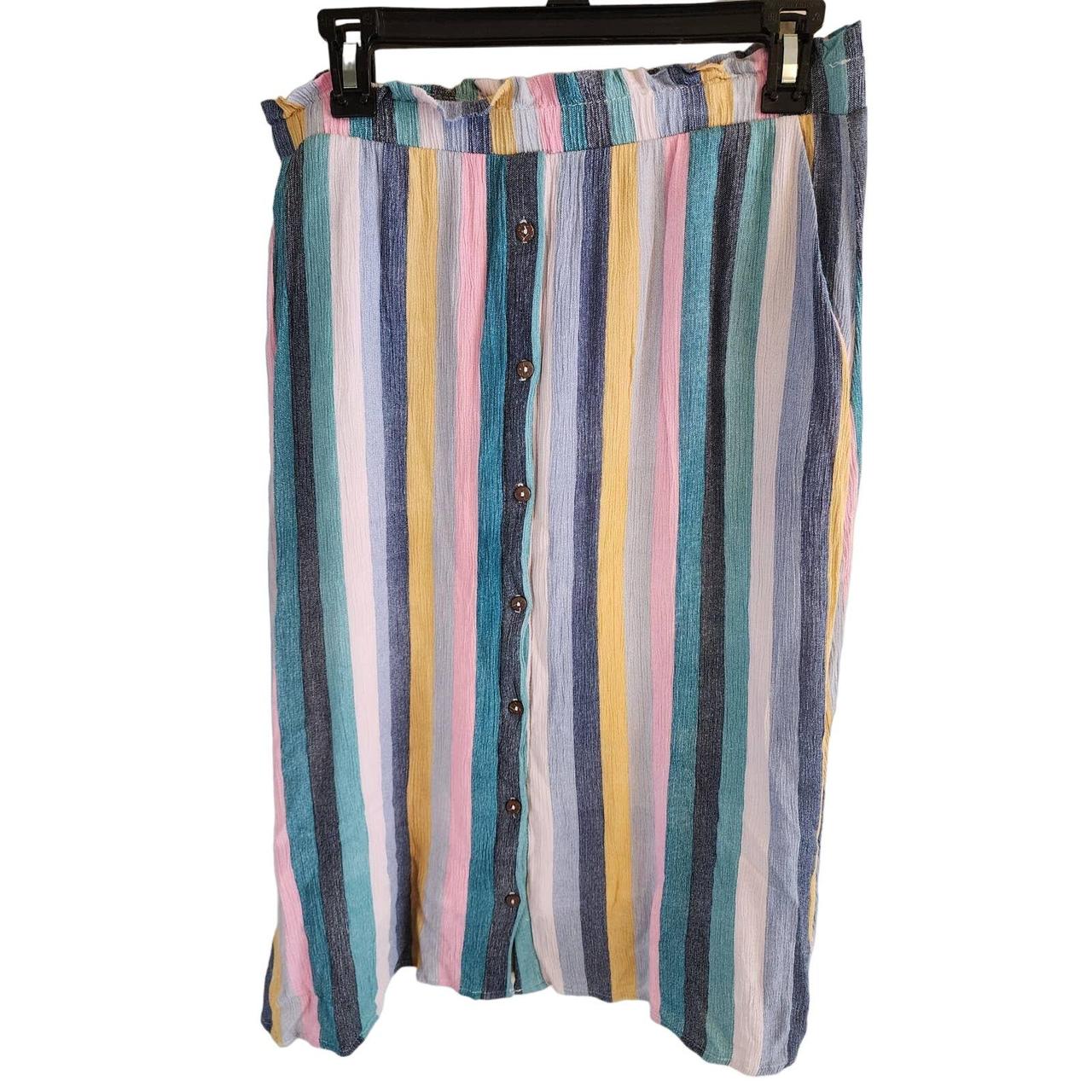 GIBSON Striped 80s Style Lined Midi Skirt with