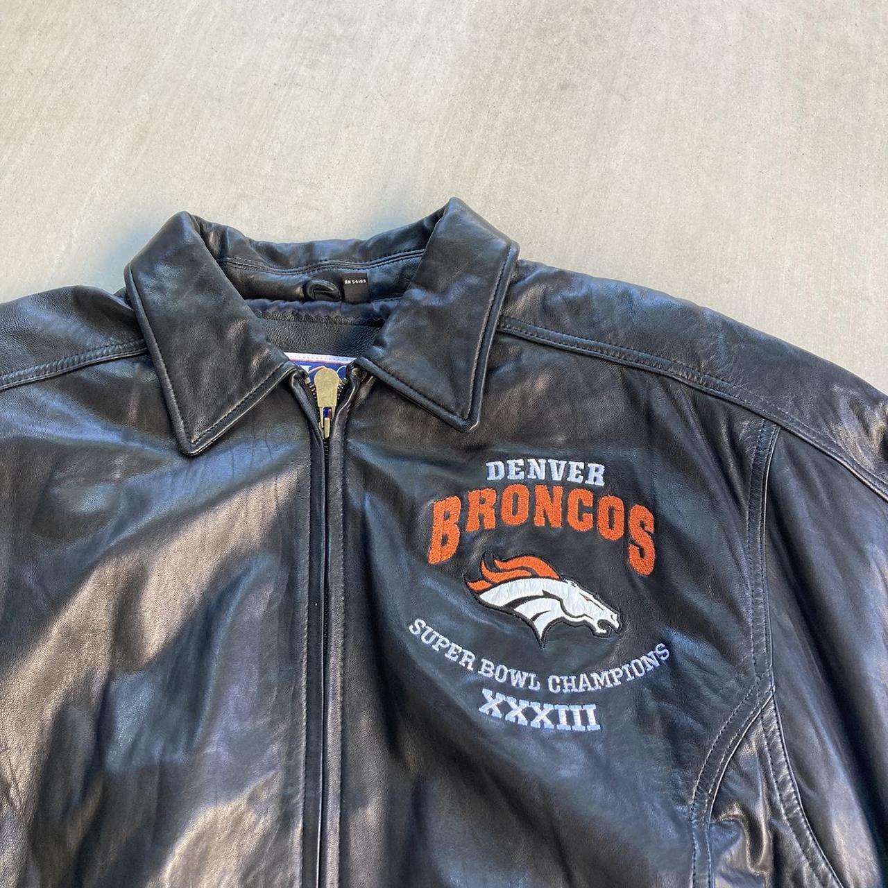 Men’s Super Bowl XXXIII Denver Broncos Leather Jacket, New, Size XL