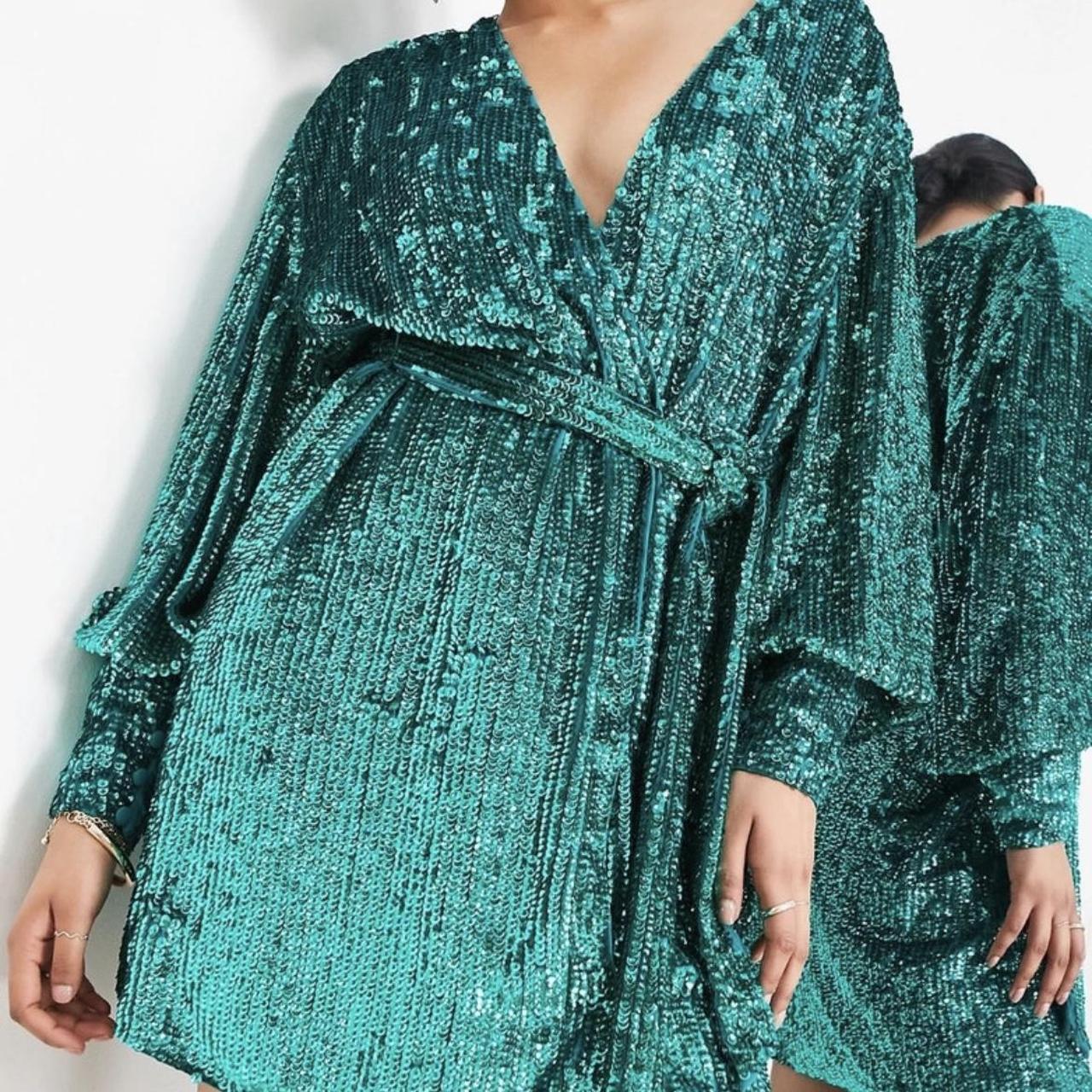 Sequin wrap mini dress in teal green It s a brand. Depop