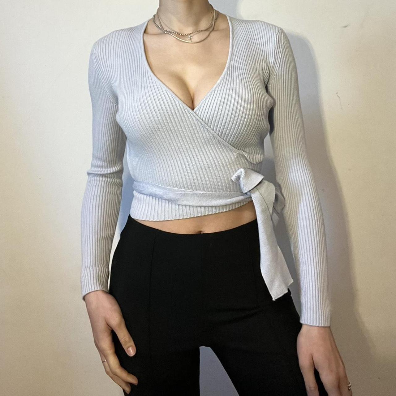 Baby blue Zara knitted wrap top🦋size