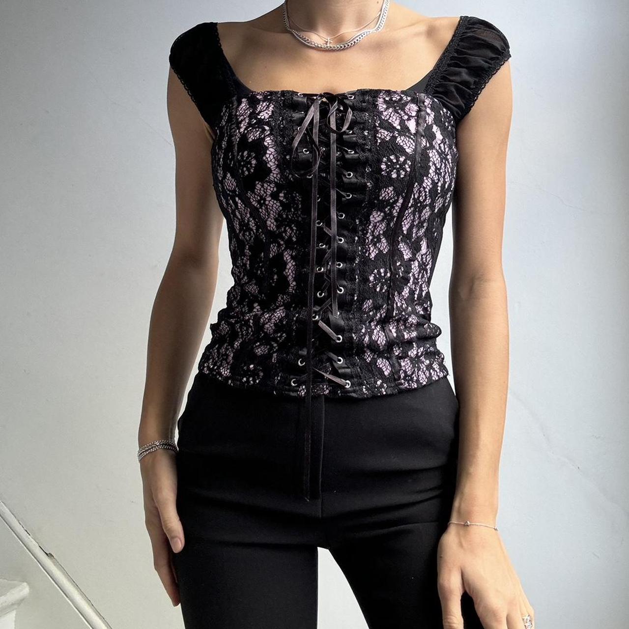 Jane Norman black and pink milkmaid top🖤🩷size - Main Image