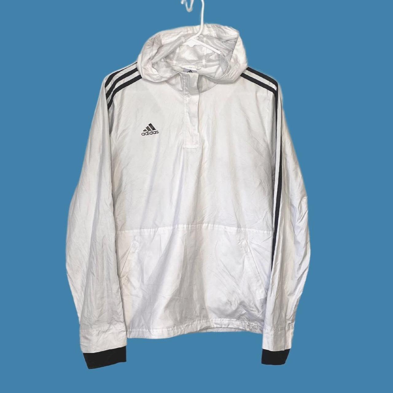 vintage adidas men's white windbreaker quarter zip... Depop