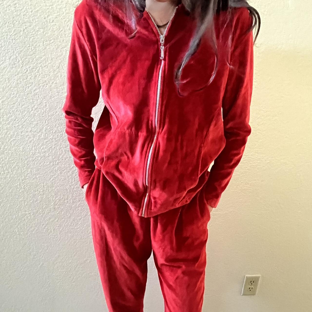 vintage 80s 90s bright red petite velour tracksuit