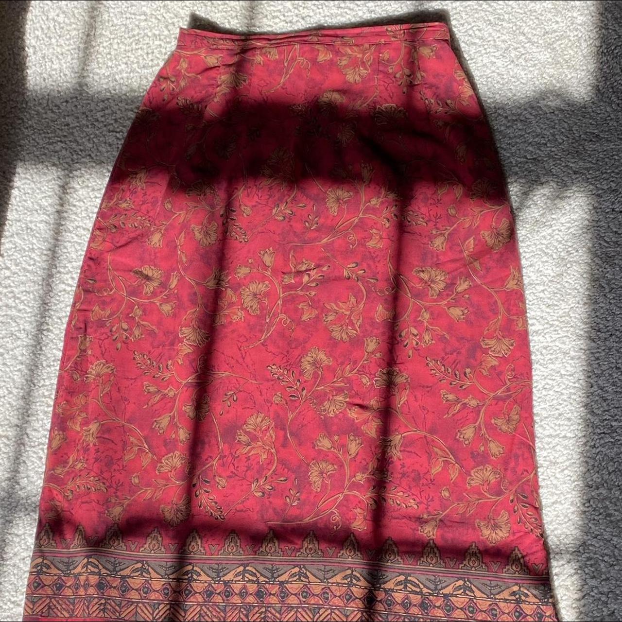 Red floral maxi skirt #floral #maxiskirt... - Depop