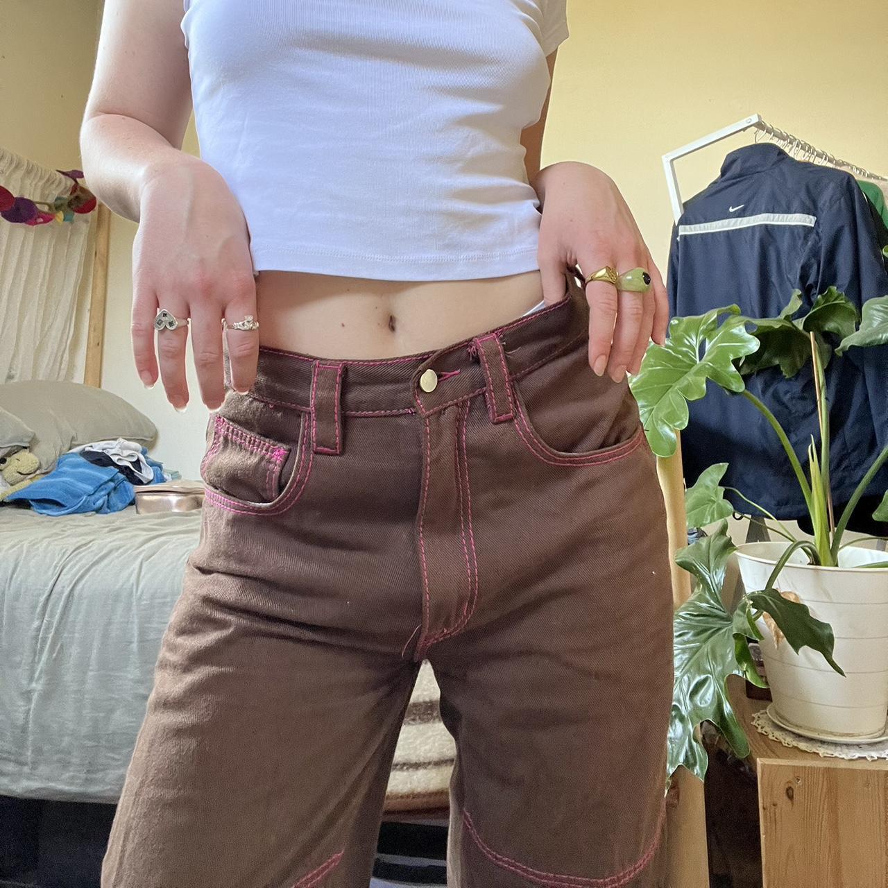 BROWN AND PINK JEANS 💖🤎 Super comfy, massive... - Depop