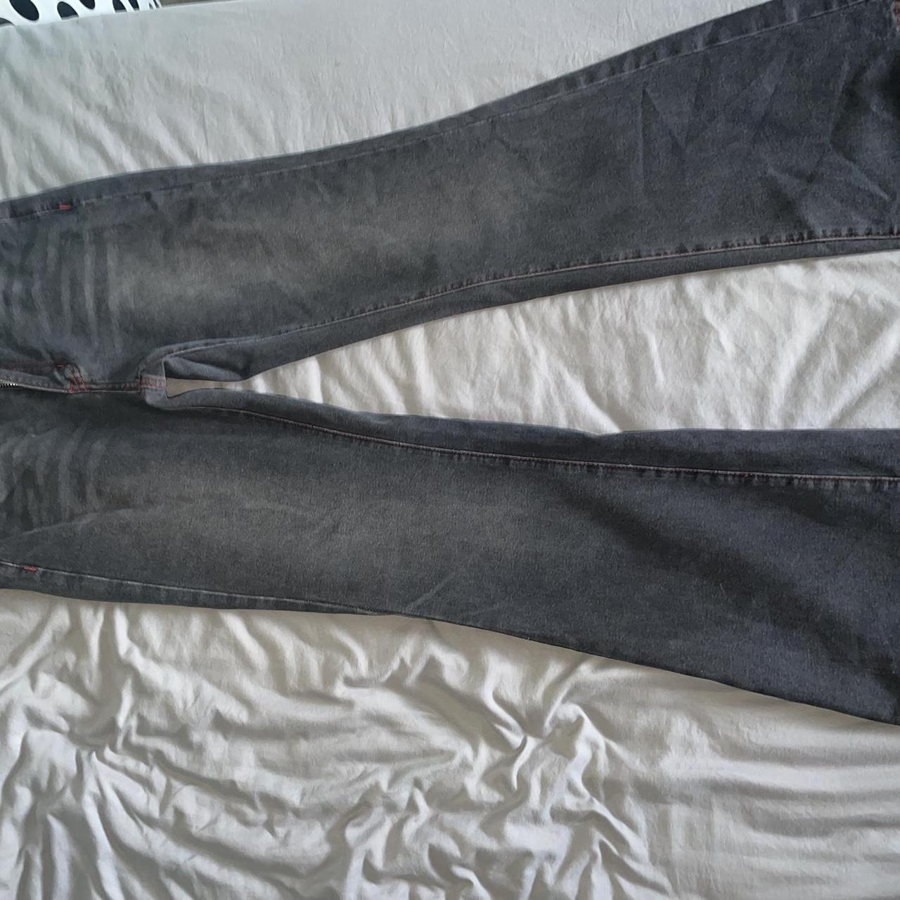 Woman’s Black Flared Jeans With Red Stitching - Depop