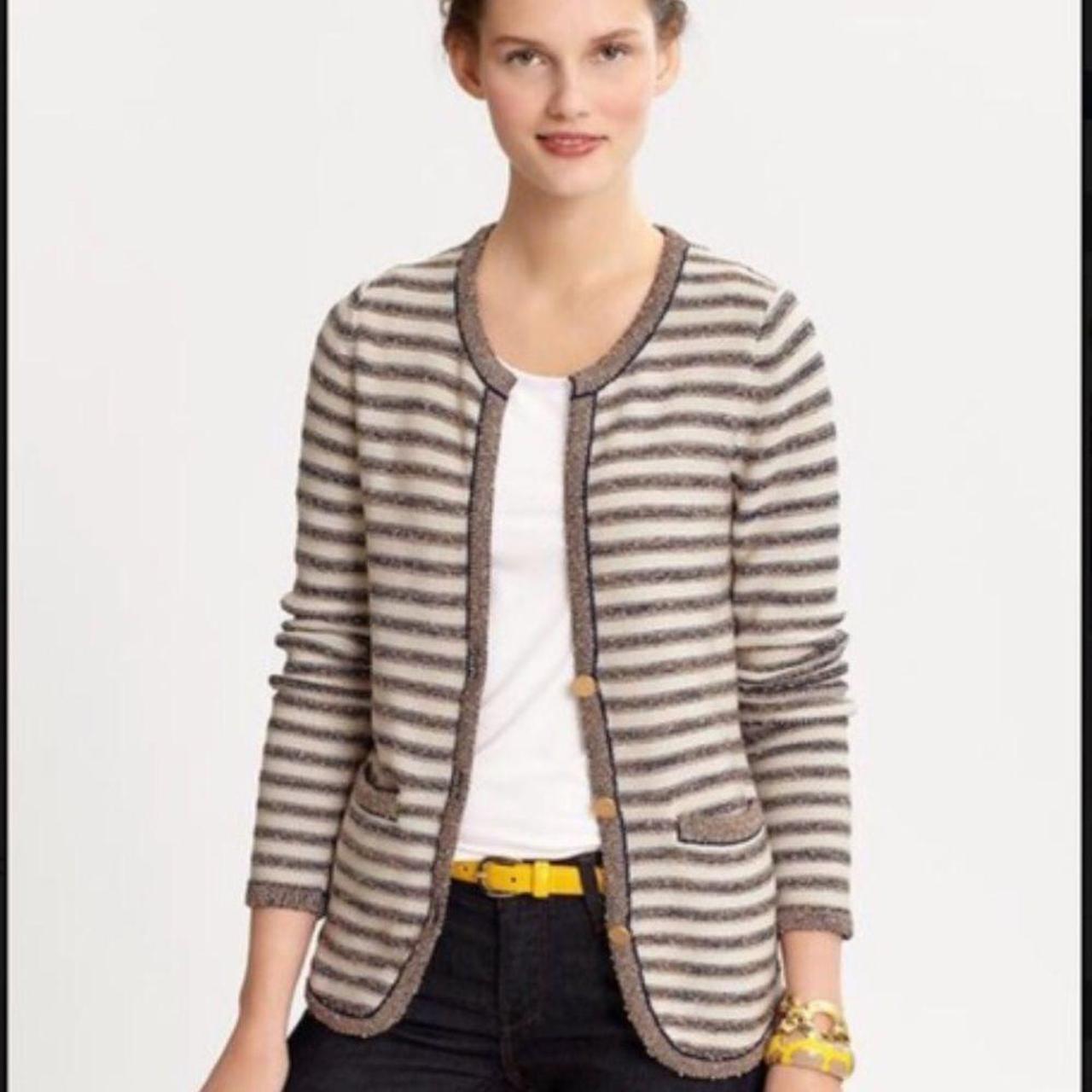 Banana Republic metallic stripe sweater jacket... - Depop