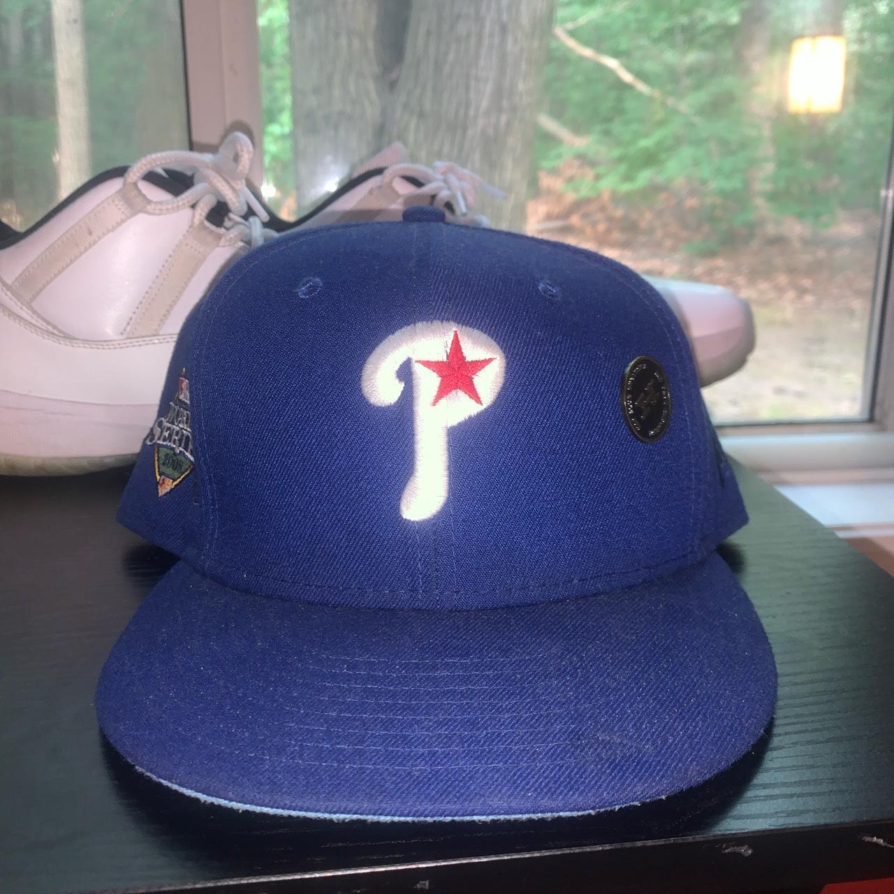 7 3/4 dark blue phillies fitted with hat club pin - Depop