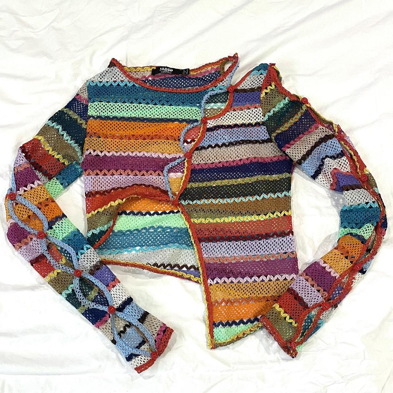 Jaded London Knit / Crochet Rainbow Top Size 10 In... Depop