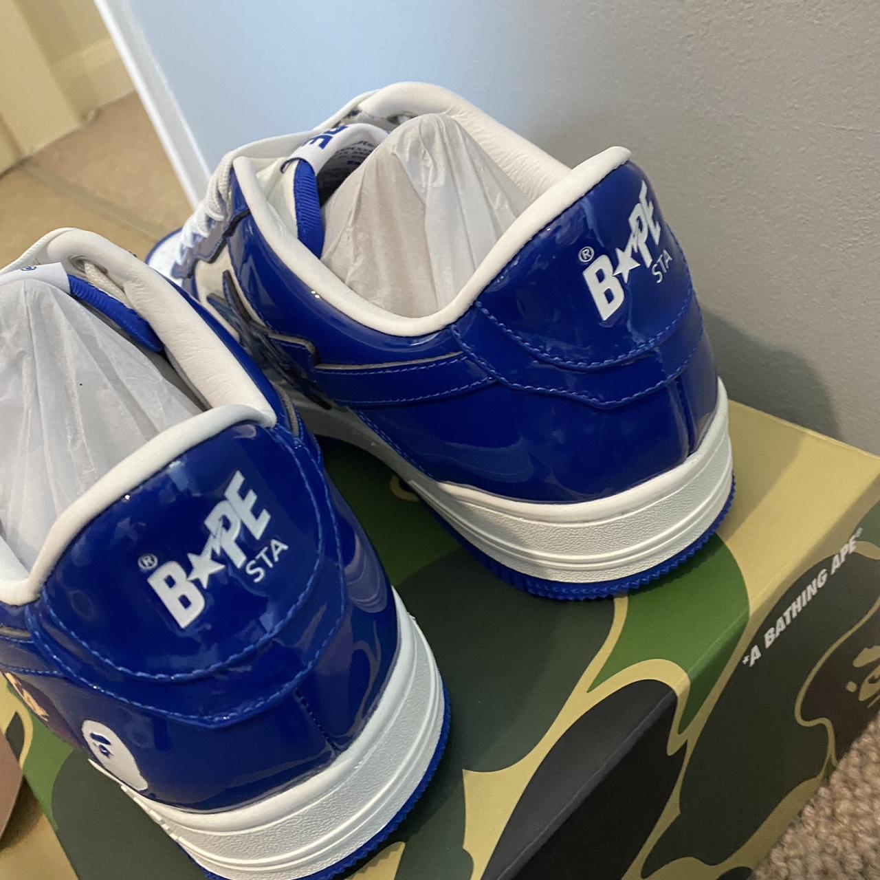 BAPE Men's White and Blue Trainers | Depop